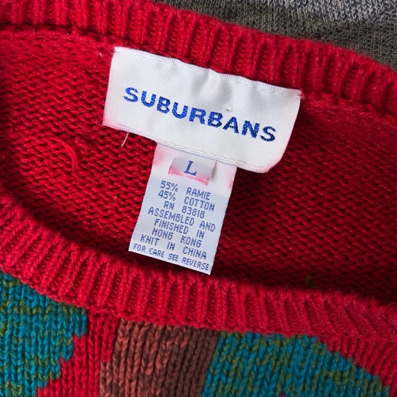 Vintage 90s Funky Nature Deer Colorful Textured Woodland Oversized Knit Sweater - Picture 7 of 10